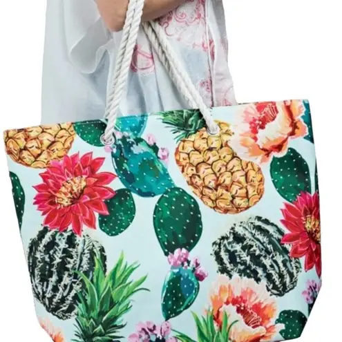 CACTUS, PINEAPPLES AND FLOWERS OH MY! LARGE TOTE BAG