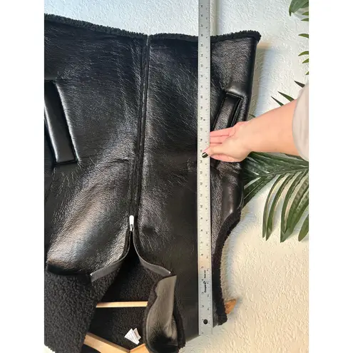 Black Faux Leather Shearling Lined Vest S