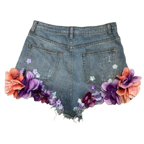 Signature 8  Rare Cut-Off Denim Shorts With Large Faux Flowers Small Festival