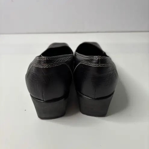 Sesto Meucci Dark Brown Pebbled Leather Square Toe Heels 90s Italy Shoes Chic 6