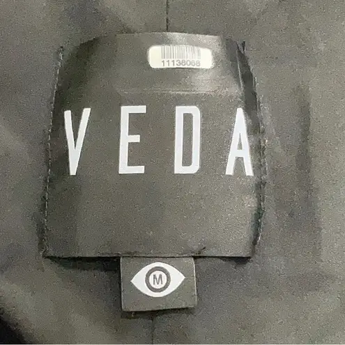 VEDA Smoke Leather Long Sleeve Blazer Jacket Plaid Black & Grey Stripe sz Medium