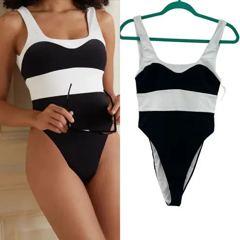 Mara Hoffman Idalia One Piece Swimsuit Colorblock Black White Size Small