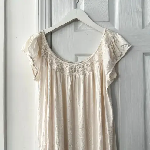 Vassarette Ivory Cream Modest Cap Sleeve Full Length Satin Nightgown Medium Vtg