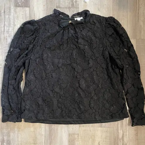Ultra Pink black long sleeve mock neck lace blouse size L