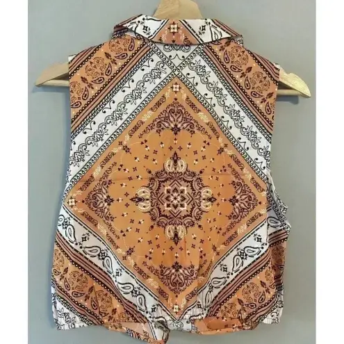 Rachel Zoe NWT  Woven Boho Top Shirt‎ Wrap Blouse Sleeveless Satin Size S Bandana