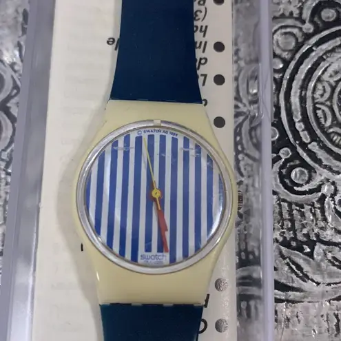 Swatch Vintage 1988 Watch Navy Blue & White Watch with Case & Paperwork