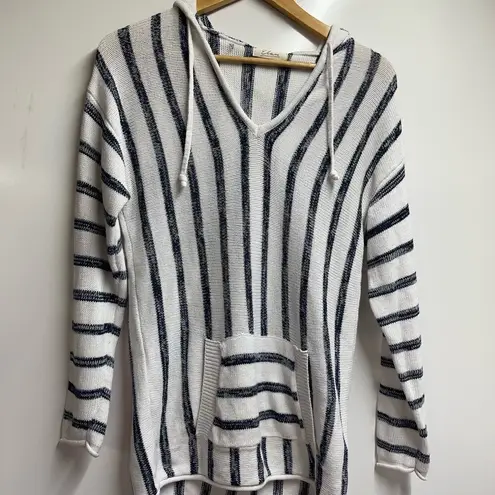 Elan  STRIPED  PULLOVER HOODIE women’s coastal size small 100% cotton