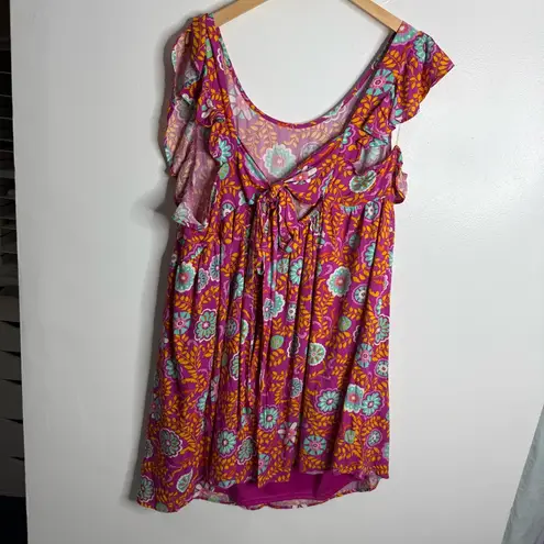 NWT Emily Wonder Pink Floral Print Tie Back Dress Sundress Multicolor Size 1X