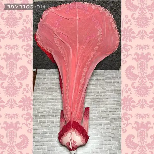 Alfred Angelo Vintage 70s Victorian illusion lace ruffle pink red wedding dress