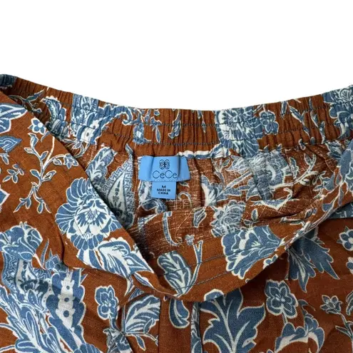 CeCe Floral Linen Blend Shorts Blue/Brown Floral print – Size M (NWT)
