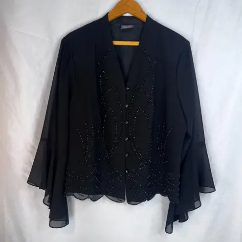 Dressbarn Collection Beaded Embellished Bell Cuff Dressy Cocktail Jacket SZ 16W Black