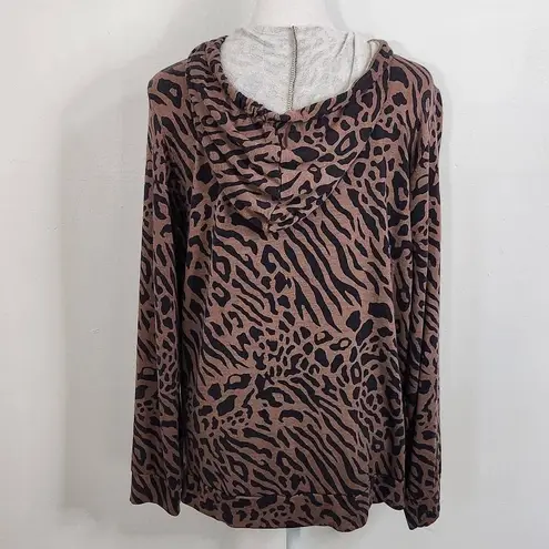 All Worthy Animal Print Hoodie Size XXS Brown and Black Leopard Print Top