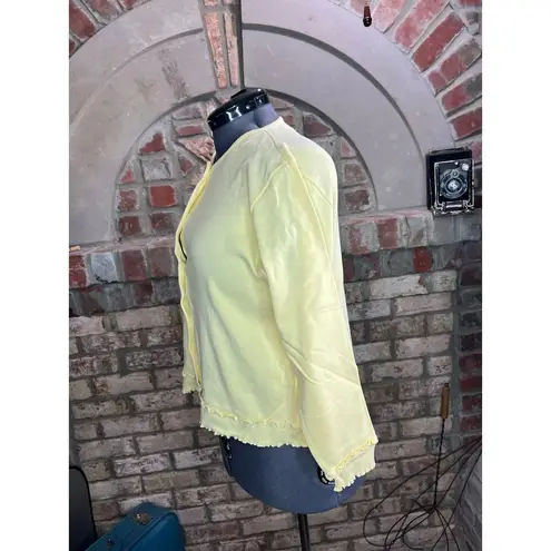 Christopher & Banks cardigan sweater ruffle hem heart button yellow