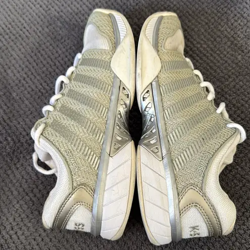 K-Swiss White Silver Athletic Tennis Sneakers Size 8.5 Lace Up Court Shoes
