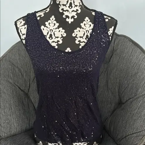 NEW YORK & COMPANY Fitted Navy Blue Sequin Sleeveless Tank Top Size Medium