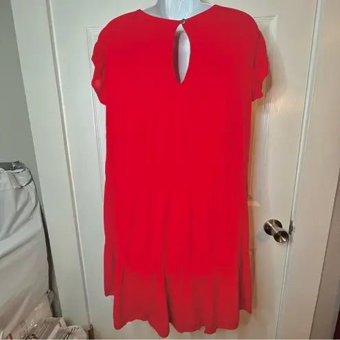 Evelyn Flutter Sleeve Casual Cherry Red Ruffle Tiered Mini Dress Has Pockets L Red Size L