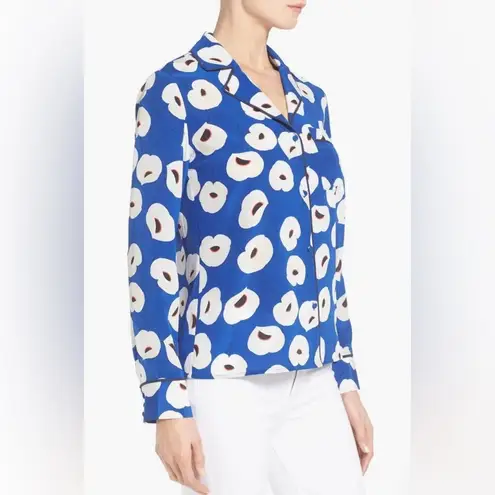 Olivia Palermo Chelsea silk Blue Floral button down blouse sz small