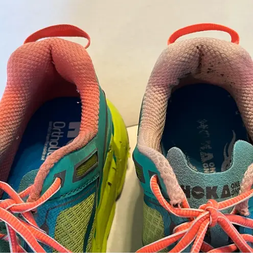 Hoka One One Womens Size 9 Shoes Clifton 1 Athletic Aqua Coral *FLAWED THRASHED