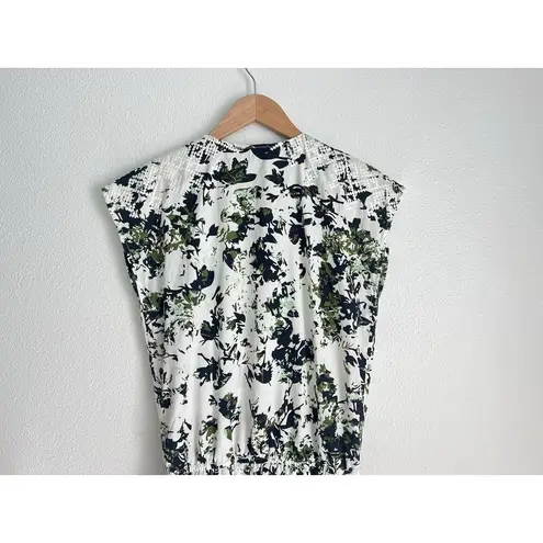 Anthropologie Ranna Gill Silky Floral Aida Embroidered Jumpsuit Green Tropical M Size M