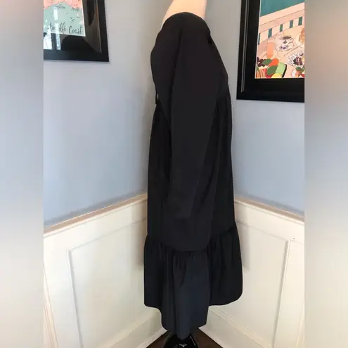 Black Cotton Long Sleeve Babydoll Midi Dress with Pephem Sz 6