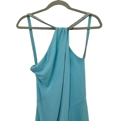 Nicole Bakti Halter Maxi Gown Sky Blue Size Medium Old Money Formal Y2K Glam