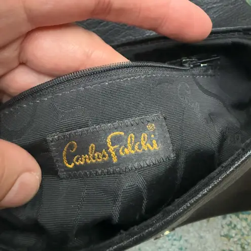 Carlos Falchi Vintage snakeskin leather abstract fold over shoulder purse