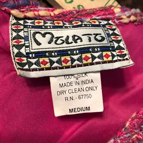 Vintage MOLATO Silk Pink Tweed Patchwork Hippie 70s Maxi Dress Duster Jacket Size M