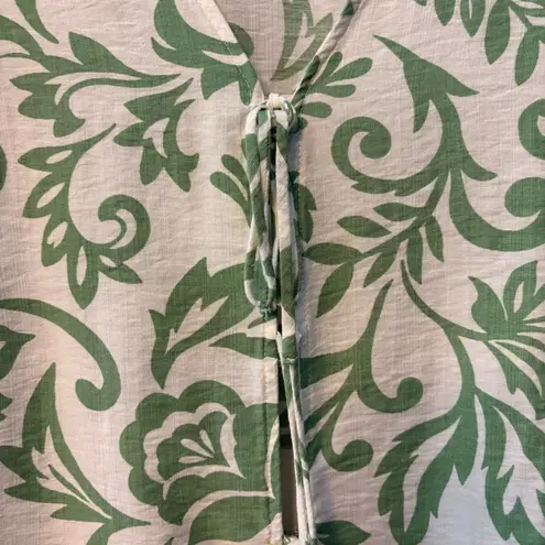 Alice Blue ⭐️ cream and green floral tie front puff sleeve blouse size xl