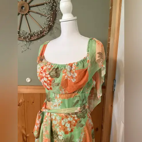 Vintage Leslie Fay Green and Orange Sleeveless Sundress