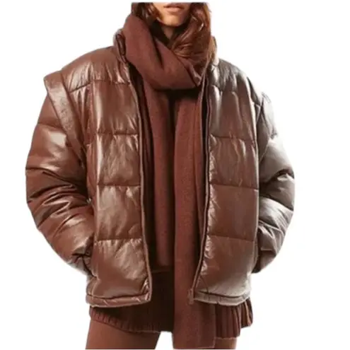 We Wore What NWT Snap-Off Sleeve Faux Leather Puffer Jacket