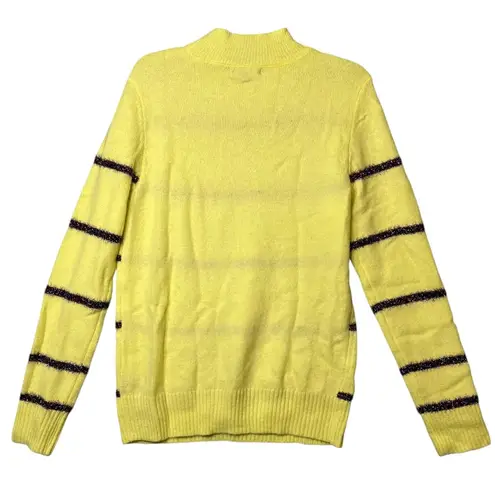Tribekka 44 Sweater Womens Medium Citron Yellow Mock Neck Striped Rainbow Tinsel