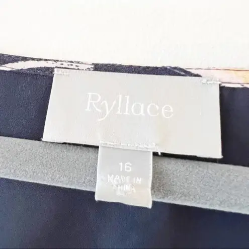 Ryllace Promenade Navy Blue Floral Dress Size 16 Floral Botanical Flowy Tiered