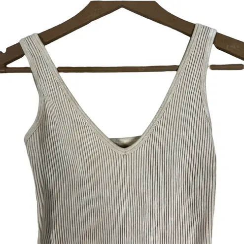 Aura Bodysuit Womens S/M Cream Ribbed Sleeveless Stretch Neutral Basic Layering