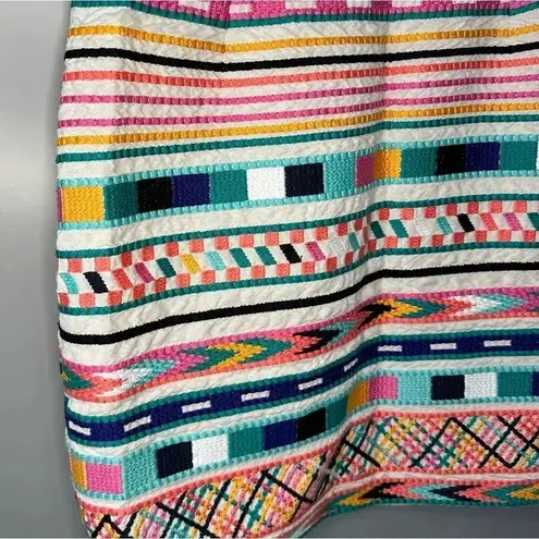 Etcetera Skirt Embroidered Linen Mini Skirt Rainbow Geometric Pattern Size 4