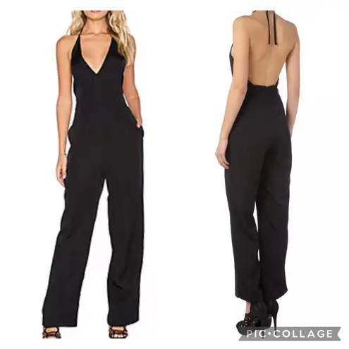 PINKMINK Take Care Backless Halter Neck Jumpsuit in Black size medium