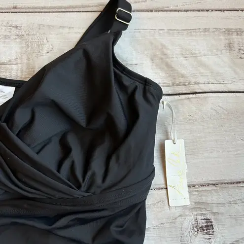 Anne cole  Women's Twist Front Underwire Tankini Swim Top Black Size 20W NWT