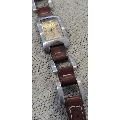 Fossil ES1117 Rectangle Gold Tone Face Brown Leather Link Watch Women