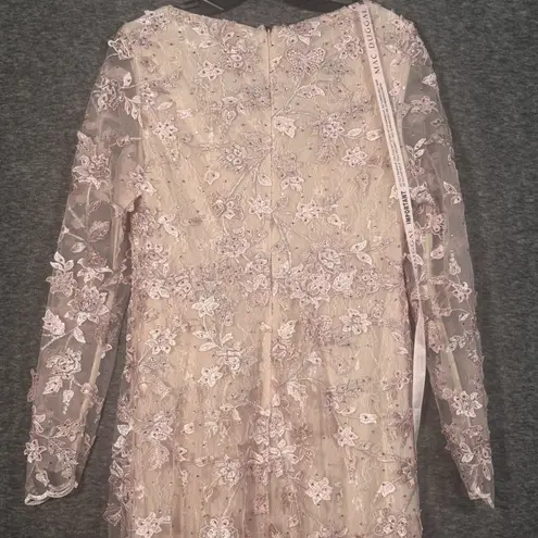 Mac Duggal Floral Applique Long Sleeve Illusion Gown Rose Pink Size 8 70224