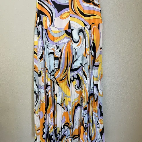 Marciano Orange and Purple Abstract High Low Pleated Flowy Maxi Skirt Size S