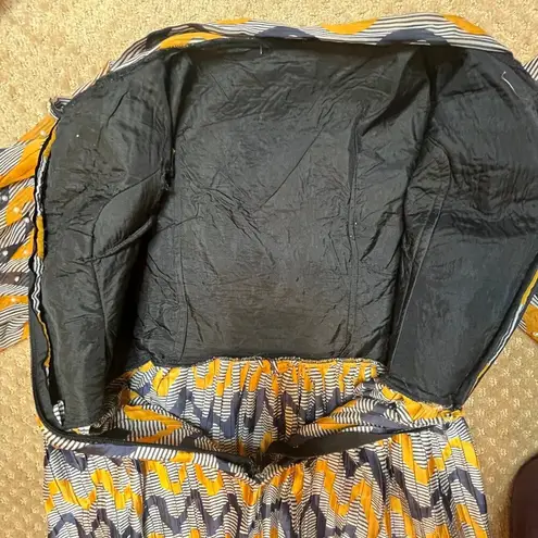 Handmade VTG 70’S Maxi Dress Long Sleeve Pleated Yellow Gold Blue Pearls Formal XS Bow