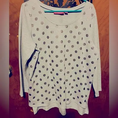 Woman Within long sleeve pull on crew neck gray with gold polka dots lsweatshirt