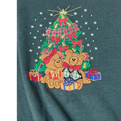 Nutcracker Crewneck Sweatshirt Green Teddy Bear Christmas Tree Embroidered M Size M