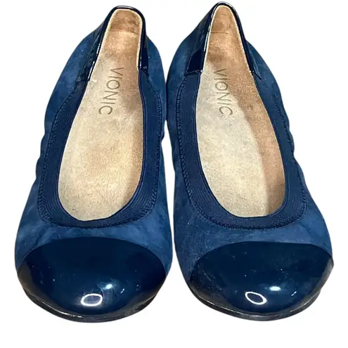 Vionic Spark Tiegan ballet flats in blue suede with cap toe-size 6