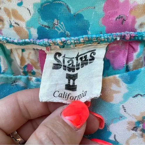 Vint. 60s Status 2 California pink blue floral silver metallic house dress mumu Size L