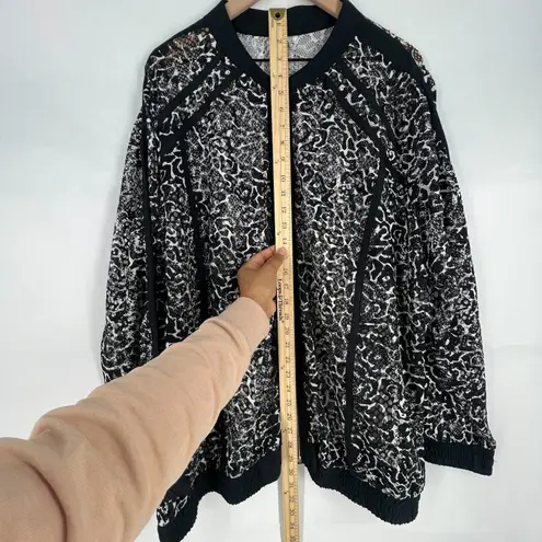 Black & White Avenue Sheer Bomber Jacket Womens 26/28 (3X) Black White Leopard Print Full Zip