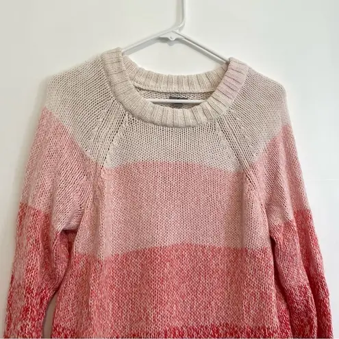 Aerie  AMERICAN EAGLE Heathered Crew Sweater Cream Ivory Coral Colorblock Cotton
