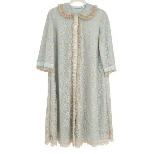 ODETTE BARSA Womens Vintage Coquette Blue Lace Bow Robe Duster Gown House Dress Size M
