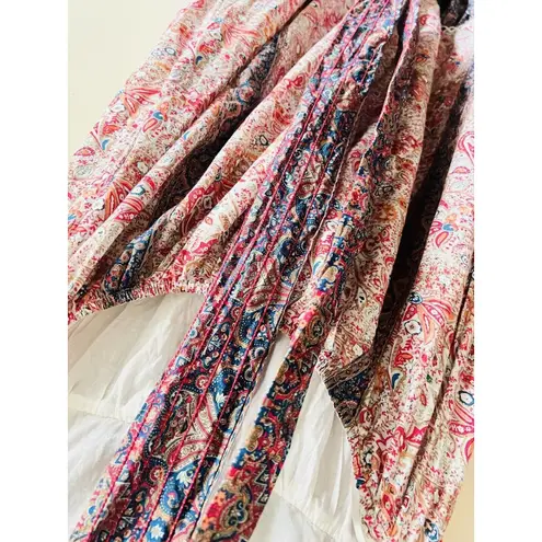 Haute Hippie Maxi Dress Boho Flutter Sleeve Cotton Flounce Hem Floral Sz 12