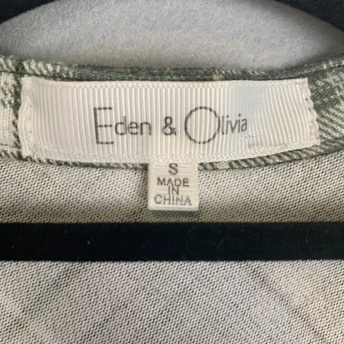 Eden & Olivia Green White Plaid Button Down Shirt Zip Pocket Top Small Womens