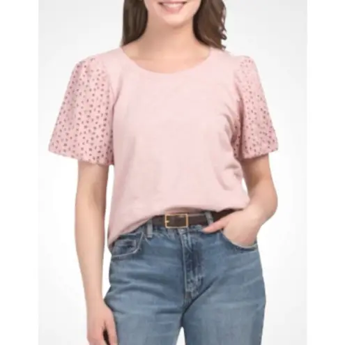 Jane and Delancey Sky Blue Eyelet Short Sleeve Blouse Large